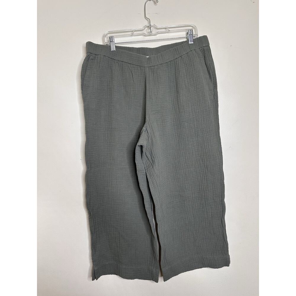 J. Jill NEW Pants Women’s XLP Crop Wide Leg Cotton Caraway Elastic Waist Green